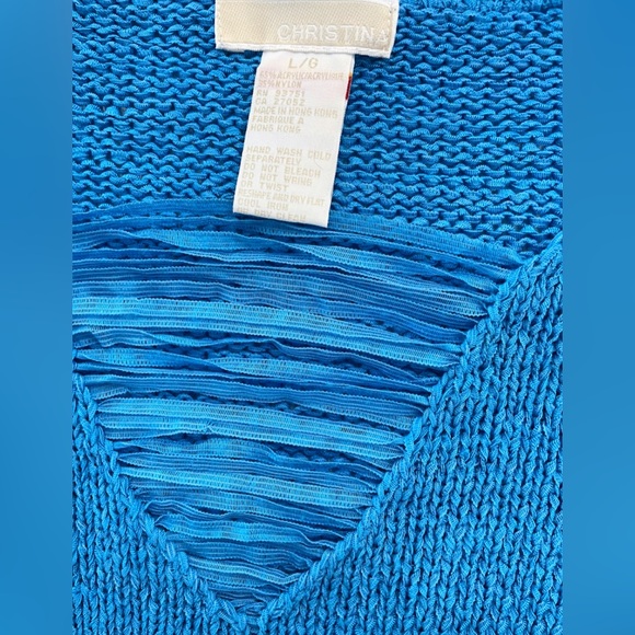 Vintage Christina Blue Knit Sweater Womens L V Neck 3/4 Sleeve Made in Hong Kong - Picture 4 of 7
